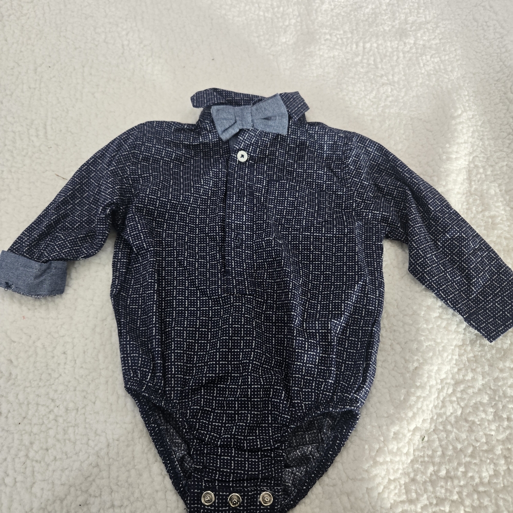 Ben Sherman Checkered Navy Bodysuit with Bow Tie